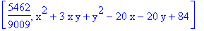 [5462/9009, x^2+3*x*y+y^2-20*x-20*y+84]